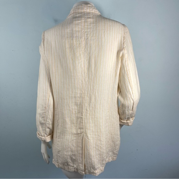 Cynthia Rowley Sz Small 100% Linen Blazer Jacket Ivory Yellow Stripe Lightweight - Picture 7 of 16